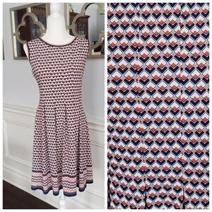 Max Studio XL Sleeveless Geometric Print Fit & Flare Stretchy Dress Pink Blue